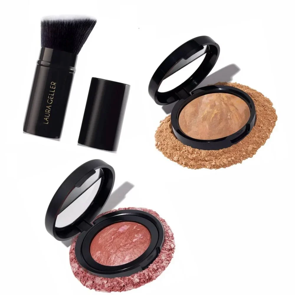 New Laura Geller Bundle Kabuki Brush Marbleized Blush Illuminating Foundation
